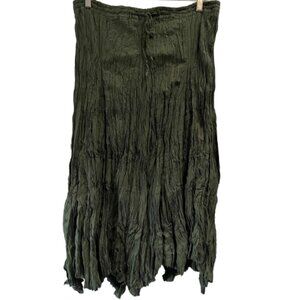 Chaudry Anthro Crinkle Maxi Skirt Olive Green Boho Hippie Festival‎ NEW XS